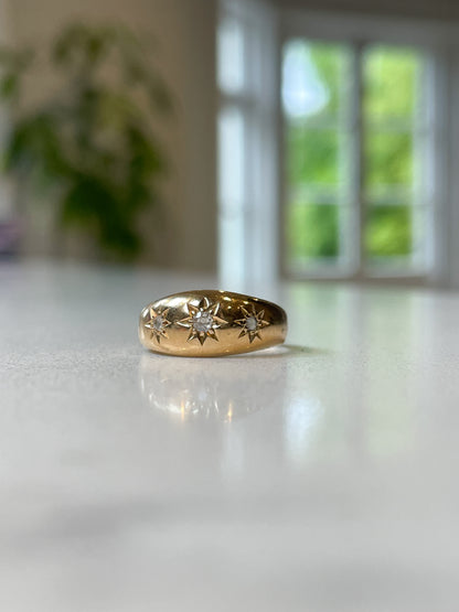 Antique starburst gypsy ring on 18ct gold