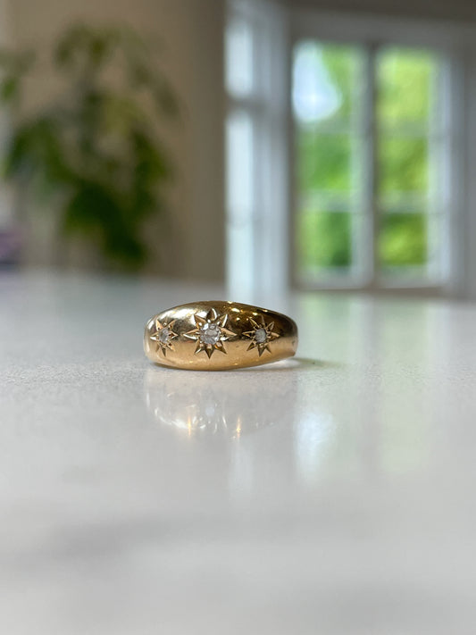 Antique starburst gypsy ring on 18ct gold