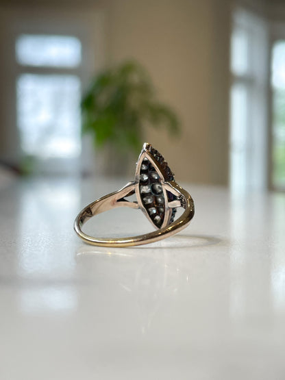 Victorian hand made Navette diamond cluster ring with .63ct diamonds