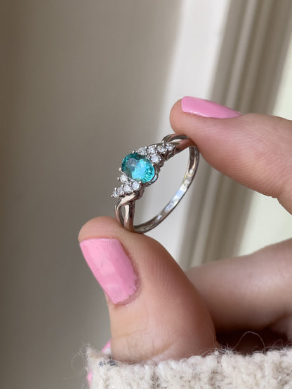Vintage tourmaline and diamond ring on 9ct white gold