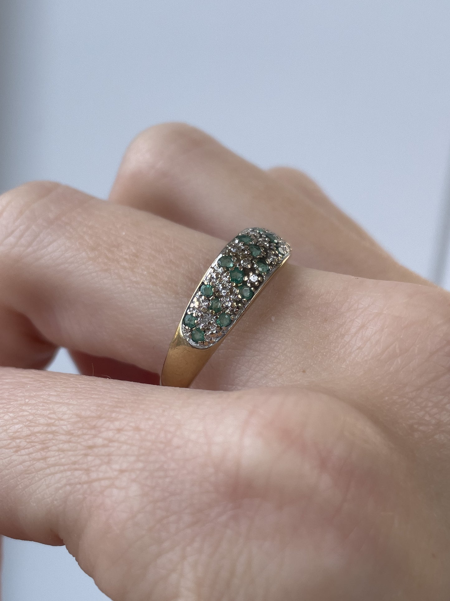 Vintage emerald and diamond band ring on 9ct gold