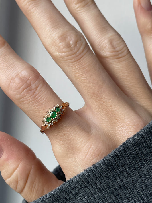 Vintage emerald and diamond ring on 9ct gold