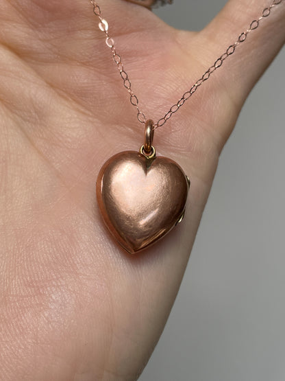 Antique pearl and sapphire heart locket with chain, on 9ct rose gold