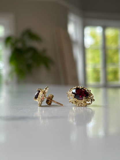 Vintage garnet ornate stud earrings