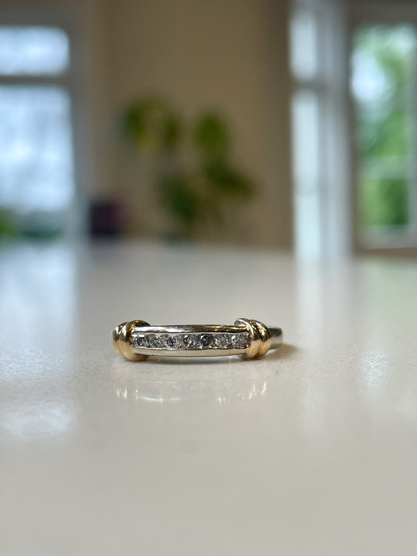 Vintage white and yellow gold diamond half eternity ring