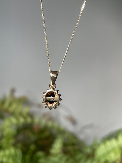 Vintage sapphire and diamond cluster necklace pendant and chain