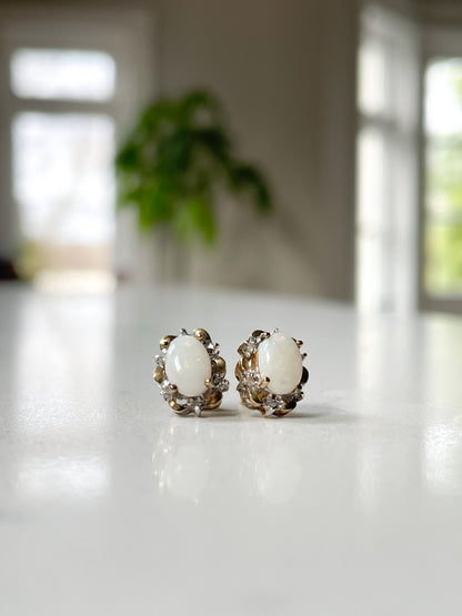 Antique opal and diamond earrings on 9ct gold