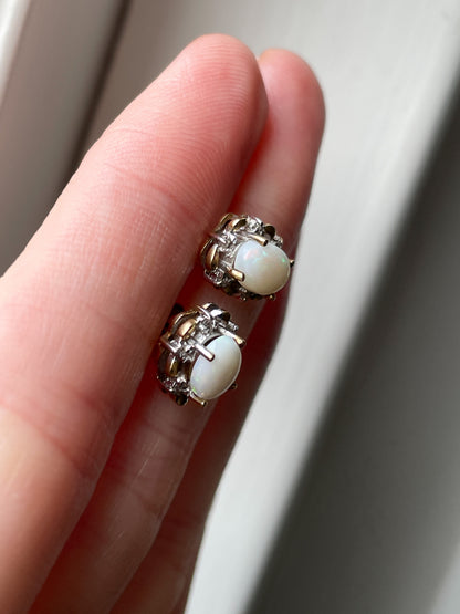Antique opal and diamond earrings on 9ct gold