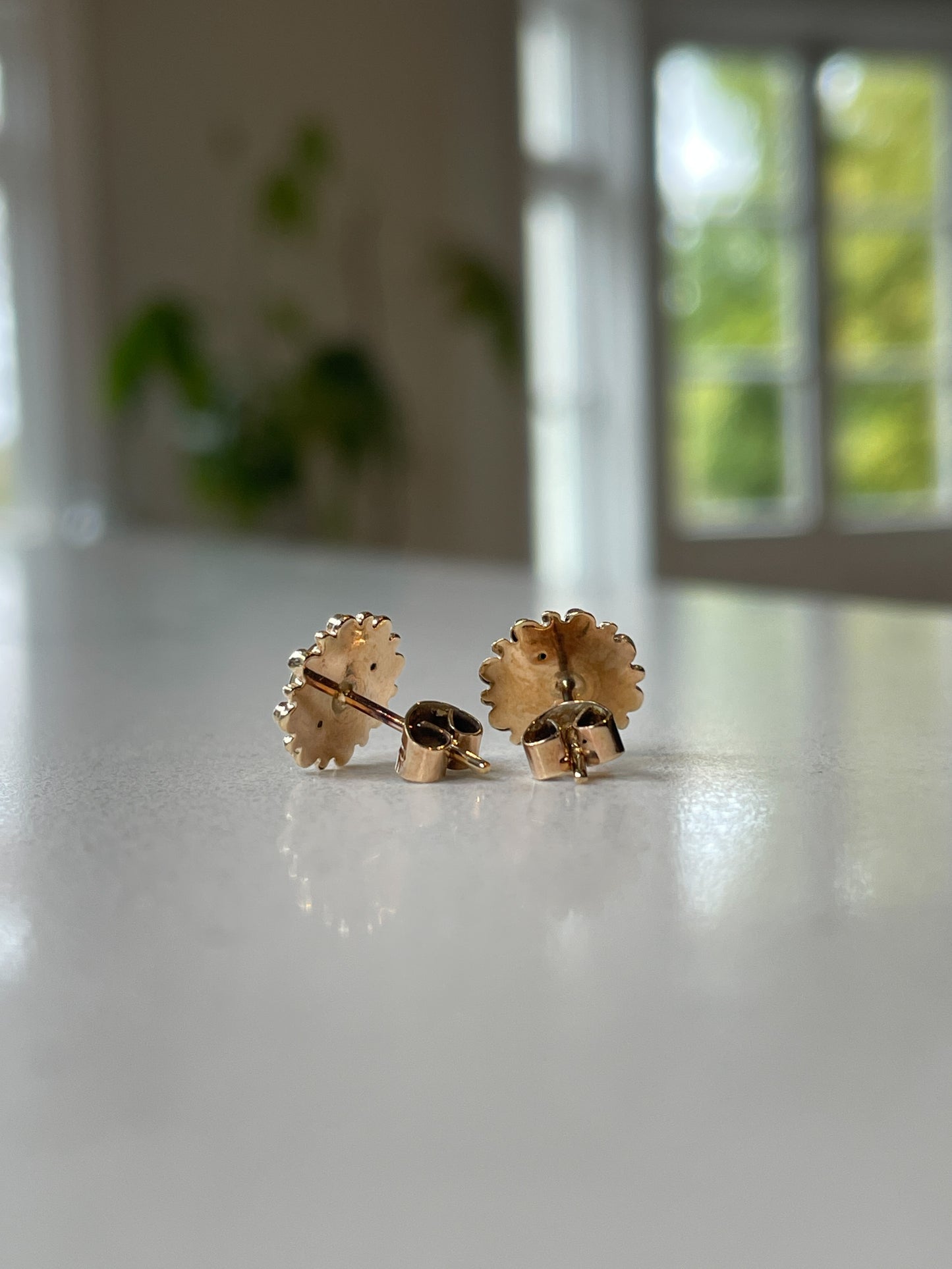 Antique single cut diamond stud earrings on 9ct gold