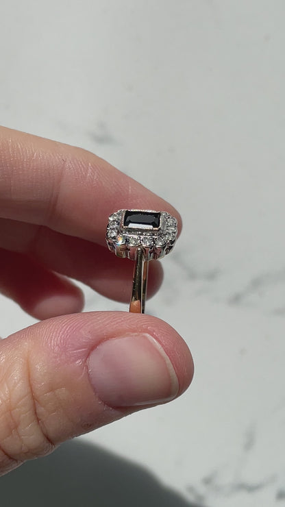Vintage sapphire and diamond picture frame style ring