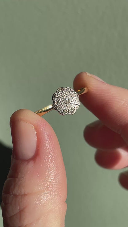 Antique art deco diamond panel ring on 18ct gold and platinum